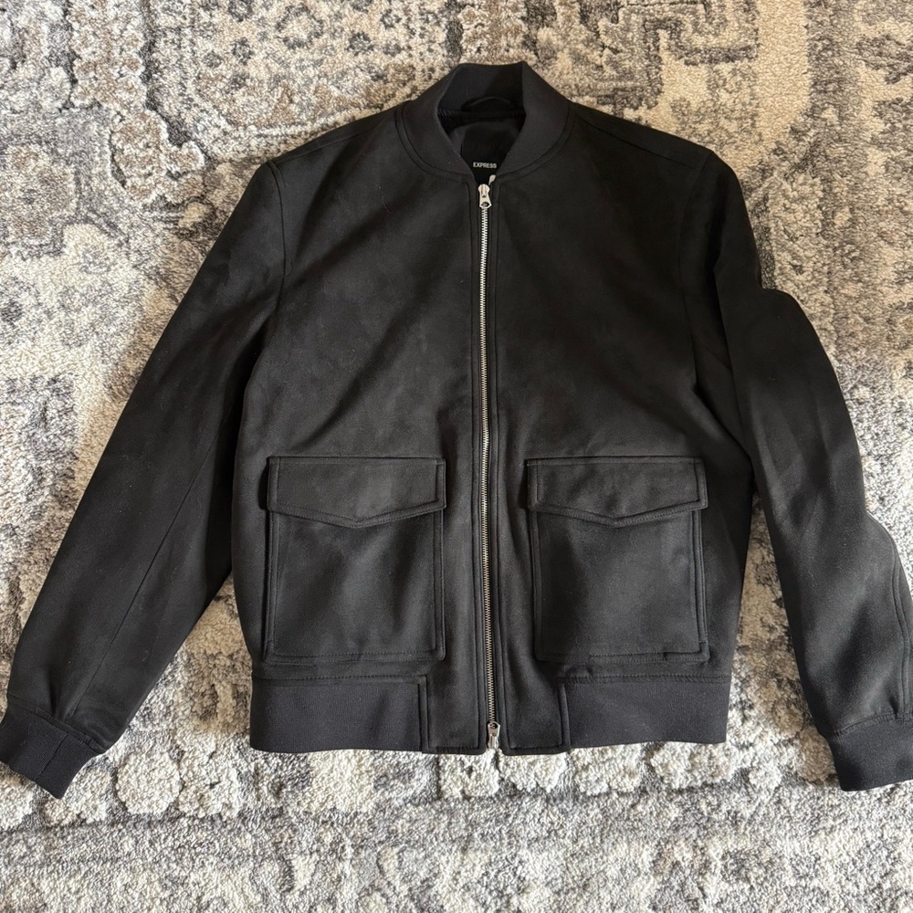 Express Black Bomber Jacket with Front Flap Pockets
